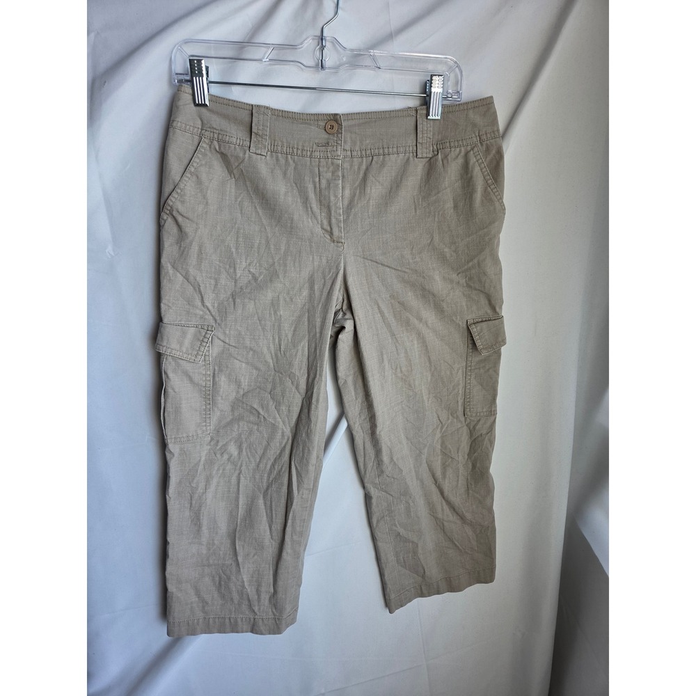 AB Studio Cargo Pants Womens  Tan Khaki Cropped Capri Stretch